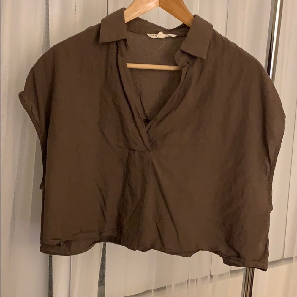 Tan cropped collared shirt
